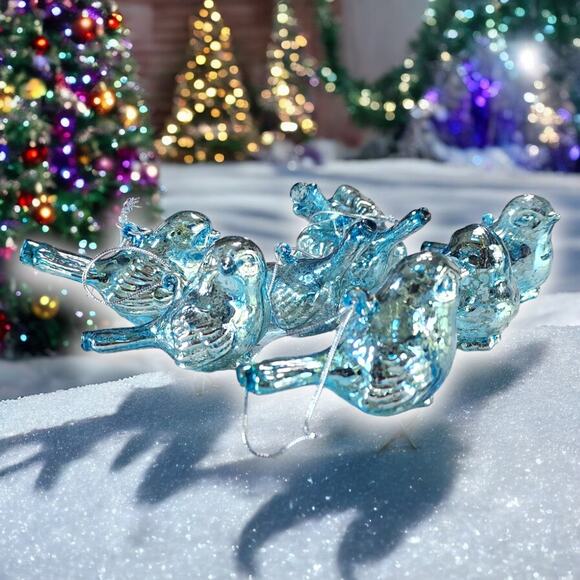 Sage & Co LIght Blue Teal Aqua Clear Glass Bird Ornaments Lot of 7 - Picture 1 of 7